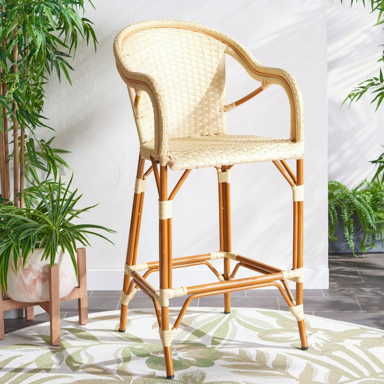 SAFAVIEH California Outdoor Patio Bar Stool w Arm Natural