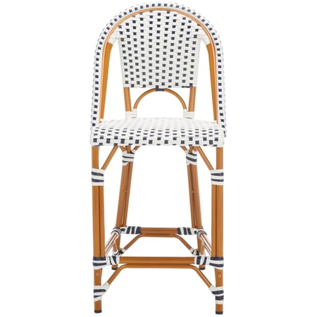 SAFAVIEH California Outdoor Patio Counter Stool, White/Navy