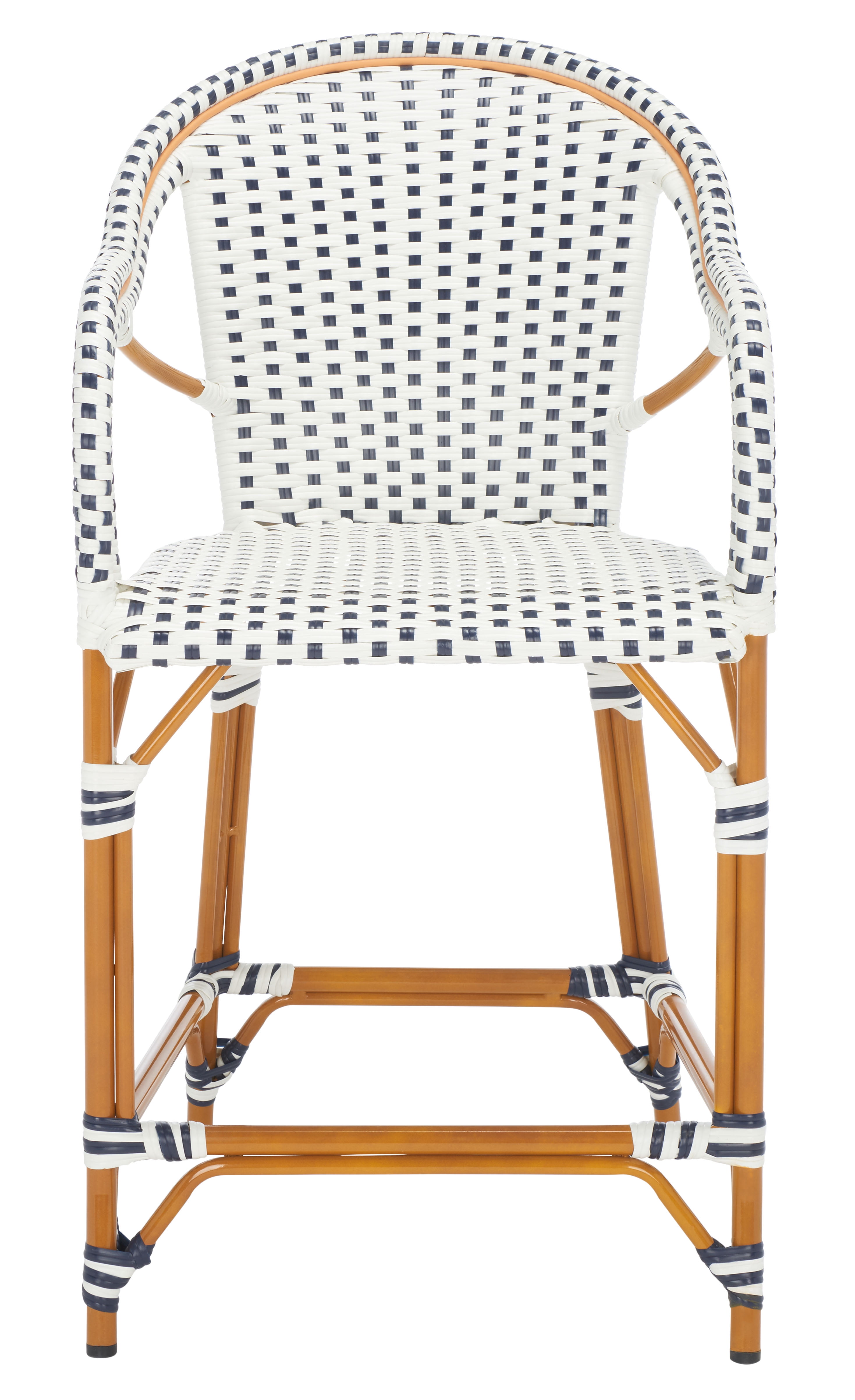 SAFAVIEH California Outdoor Patio Counter Stool w/ Arm, White/Navy