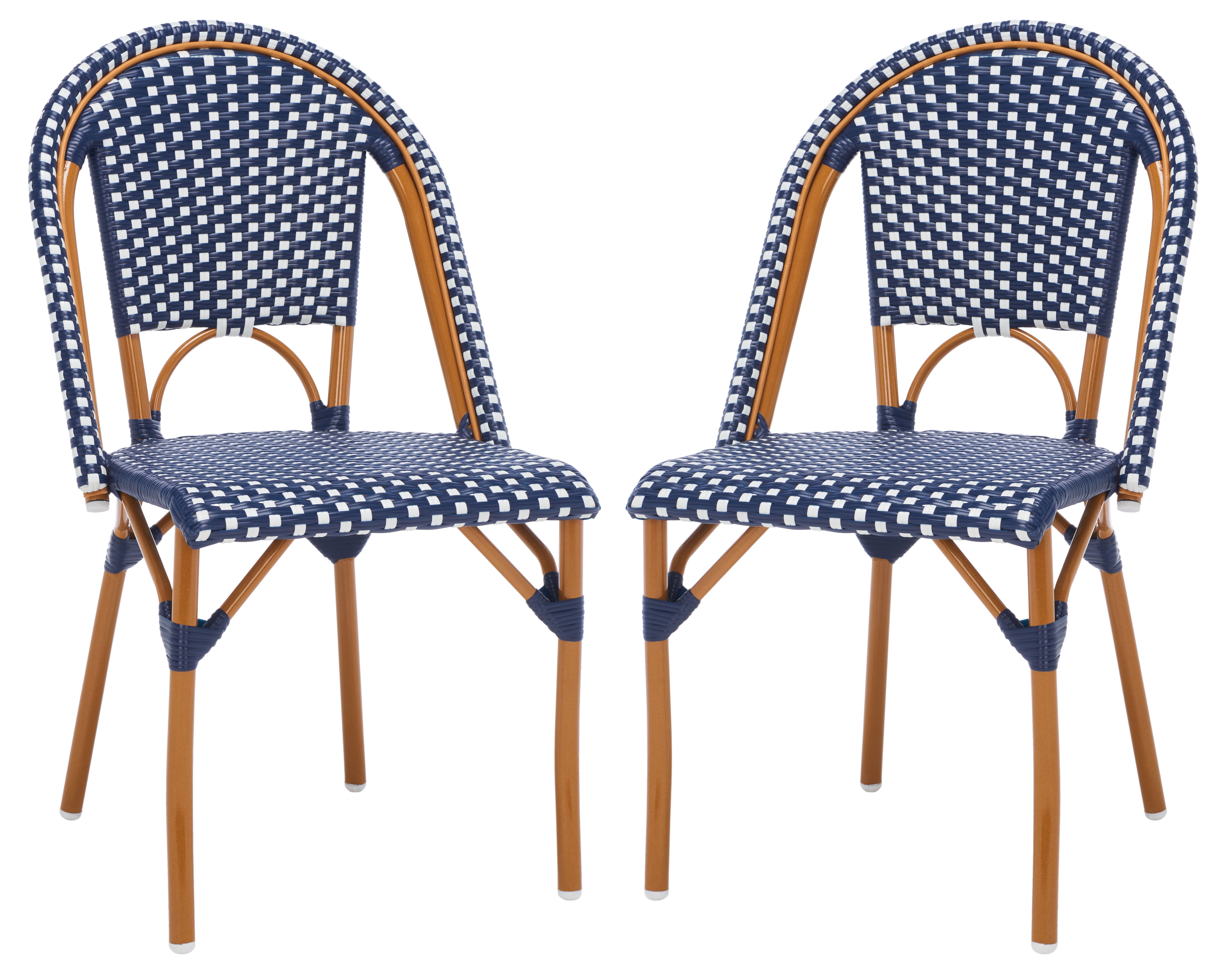 SAFAVIEH California Outdoor Patio Side Chair, Navy/White/Natural, Set of 2