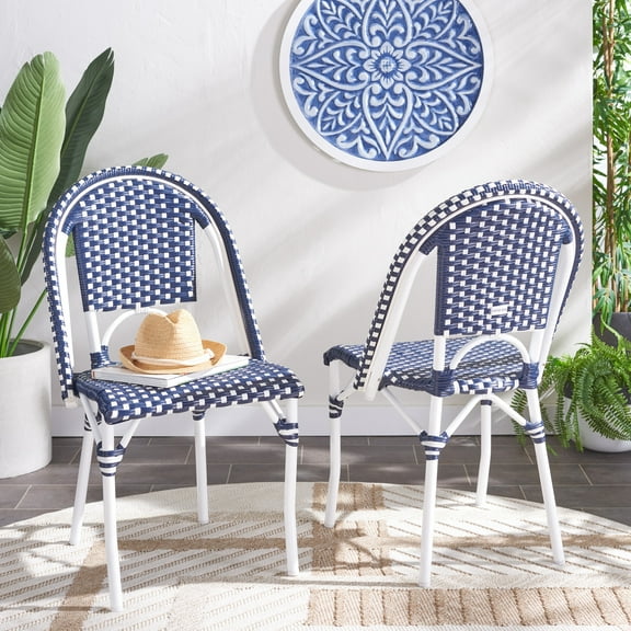 SAFAVIEH California Outdoor Patio Side Chair, Navy/White/White, Set of 2