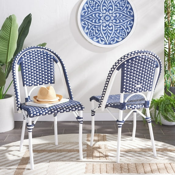 SAFAVIEH California Outdoor Patio Side Chair, Navy/White/White, Set of 2