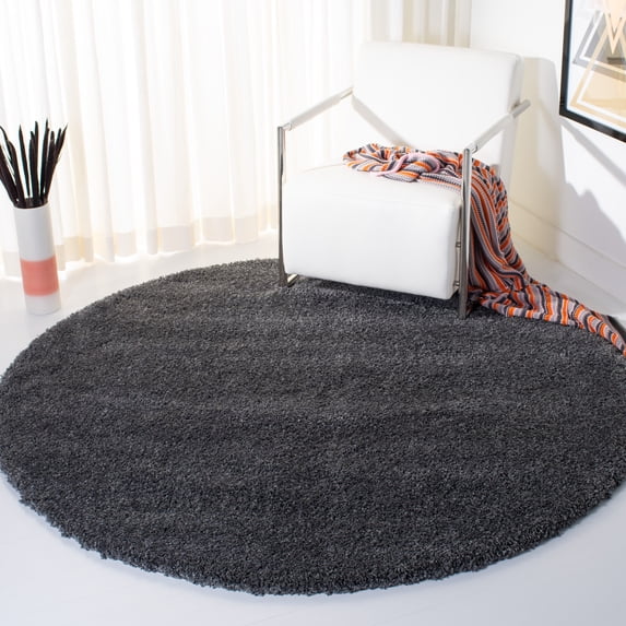 SAFAVIEH California Plush Solid Shag Area Rug, Dark Grey, 8' x 8' Round - Modern Design, Dark Grey, Non-Shedding & Easy Cleaning, Ultra Plush Thick Pile, Ideal for Living Room, Bedroom