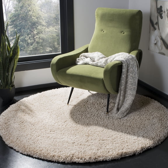 SAFAVIEH California Plush Solid Shag Area Rug, Beige, 4' x 4' Round - Modern Design, Beige, Non-Shedding & Easy Cleaning, Ultra Plush Thick Pile, Ideal for Living Room, Bedroom