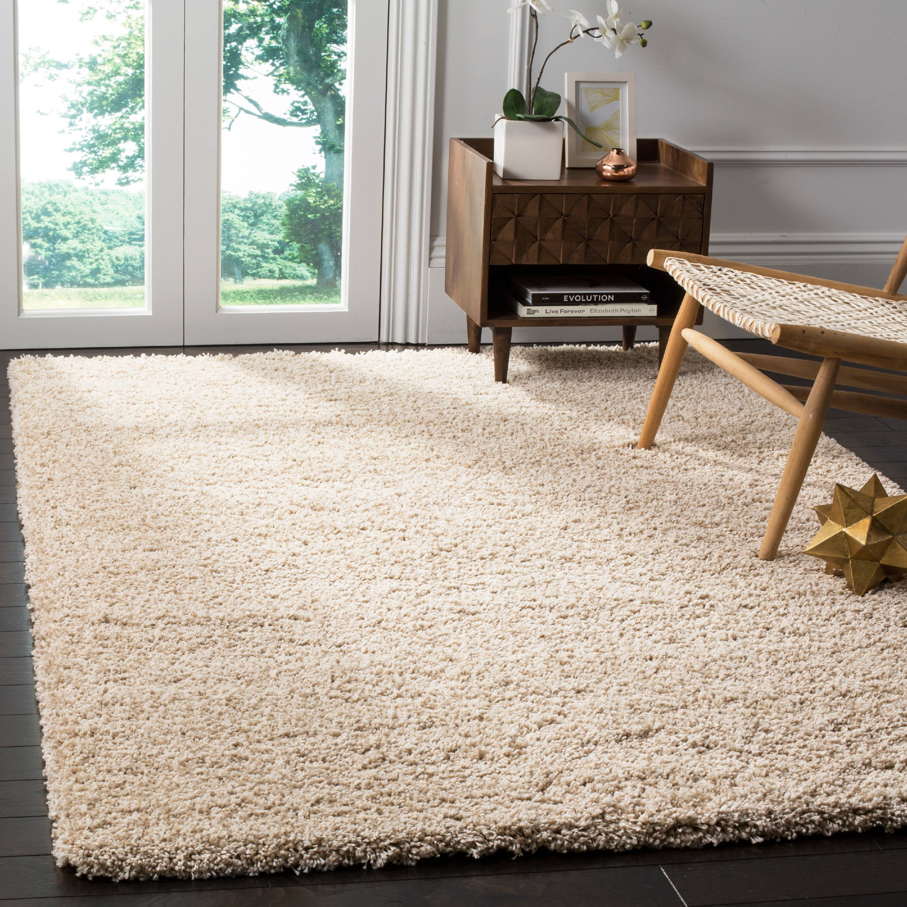 Beige Tufted Handmade Shag Area Rug 4' x 6'