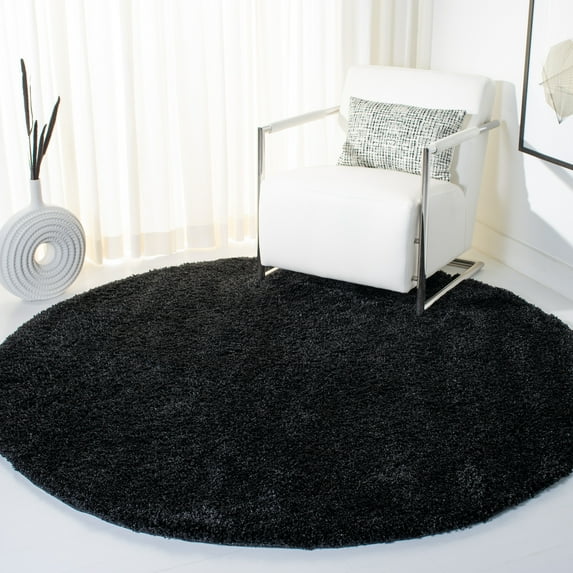 SAFAVIEH California Plush Solid Shag Area Rug, Black/Ivory, 5'3" x 5'3" Round - Modern Design, Black & Ivory, Non-Shedding & Easy Cleaning, Ultra Plush Thick Pile, Ideal for Living Room, Bedroom