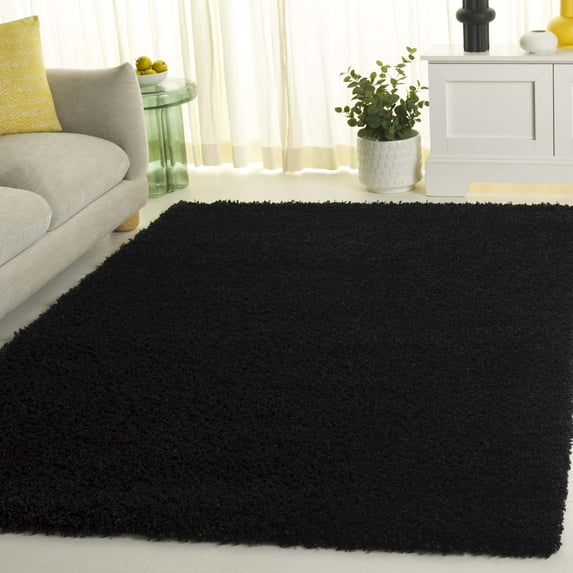SAFAVIEH California Plush Solid Shag Area Rug, Black/Ivory, 5'3" x 5'3" Square - Modern Design, Black & Ivory, Non-Shedding & Easy Cleaning, Ultra Plush Thick Pile, Ideal for Living Room, Bedroom