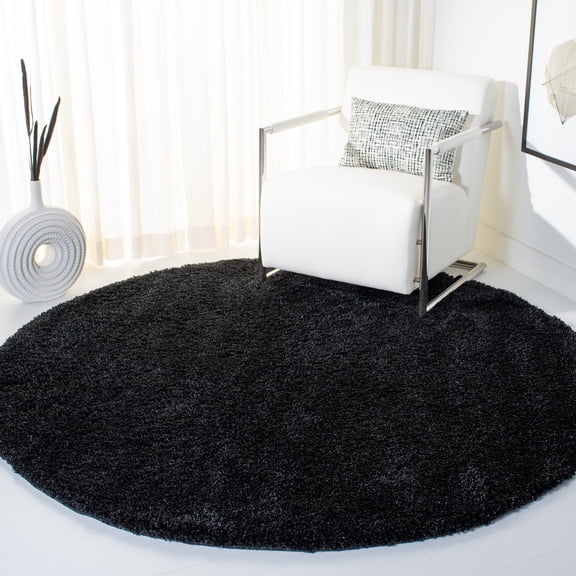SAFAVIEH California Plush Solid Shag Area Rug, Black/Ivory, 6'7" x 6'7" Round - Modern Design, Black & Ivory, Non-Shedding & Easy Cleaning, Ultra Plush Thick Pile, Ideal for Living Room, Bedroom