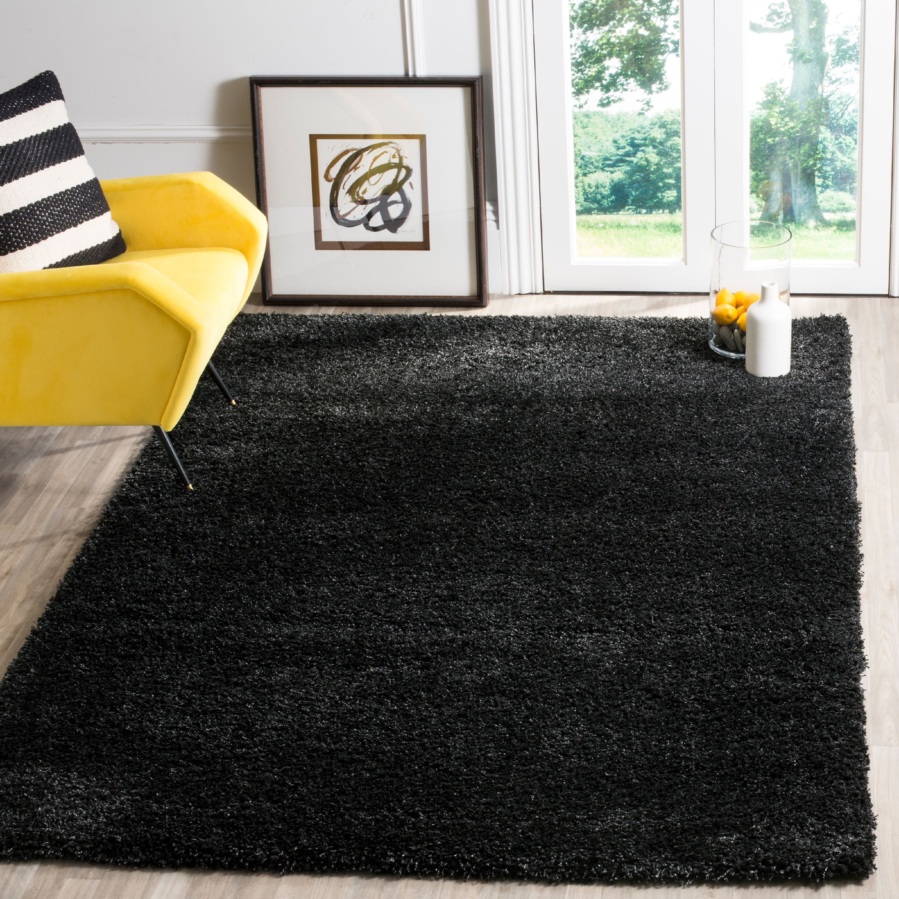 Black Tufted Handmade Shag Wool Area Rug, 8' x 10'