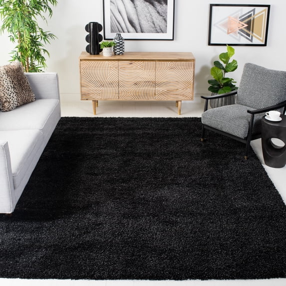 SAFAVIEH California Plush Solid Shag Area Rug, Black/Ivory, 8' x 8' Square - Modern Design, Black & Ivory, Non-Shedding & Easy Cleaning, Ultra Plush Thick Pile, Ideal for Living Room, Bedroom