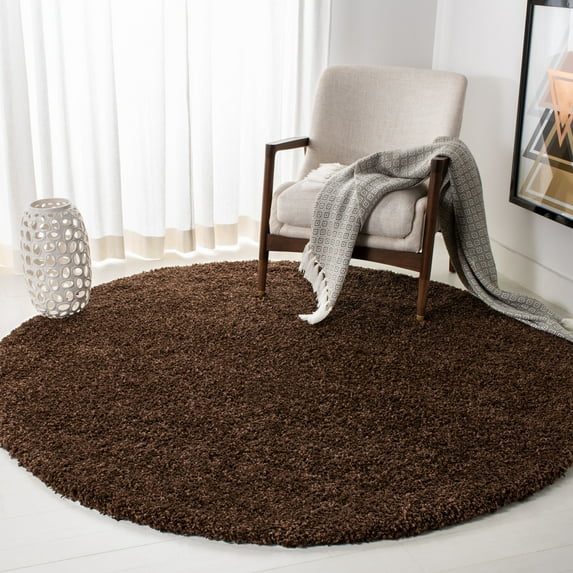 SAFAVIEH California Plush Solid Shag Area Rug, Brown, 4' x 4' Round - Modern Design, Brown, Non-Shedding & Easy Cleaning, Ultra Plush Thick Pile, Ideal for Living Room, Bedroom