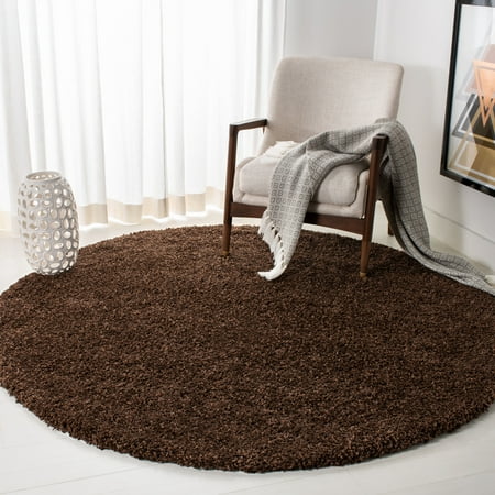 SAFAVIEH California Plush Solid Shag Area Rug, Brown, 6'7" x 6'7" Round - Modern Design, Brown, Non-Shedding & Easy Cleaning, Ultra Plush Thick Pile, Ideal for Living Room, Bedroom