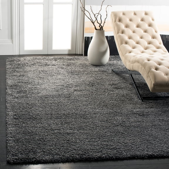 SAFAVIEH California Plush Solid Shag Area Rug, Dark Grey, 6'7" x 6'7" Square - Modern Design, Dark Grey, Non-Shedding & Easy Cleaning, Ultra Plush Thick Pile, Ideal for Living Room, Bedroom