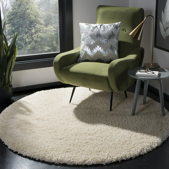 SAFAVIEH California Plush Solid Shag Area Rug, Ivory, 4' x 4' Round - Modern Design, Ivory, Non-Shedding & Easy Cleaning, Ultra Plush Thick Pile, Ideal for Living Room, Bedroom