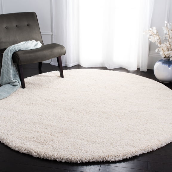 SAFAVIEH California Plush Solid Shag Area Rug, Ivory, 8' x 8' Round - Modern Design, Ivory, Non-Shedding & Easy Cleaning, Ultra Plush Thick Pile, Ideal for Living Room, Bedroom