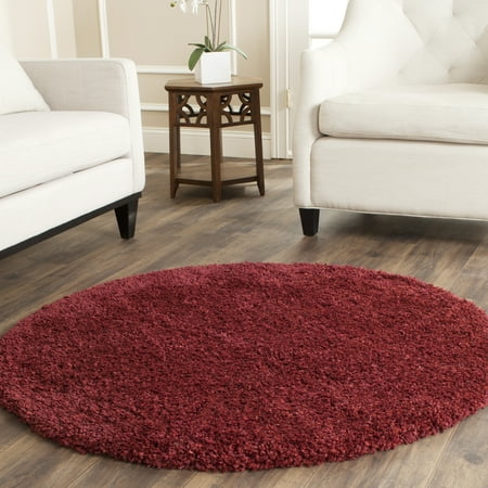 SAFAVIEH California Plush Solid Shag Area Rug, Maroon, 4' x 4' Round - Modern Design, Maroon, Non-Shedding & Easy Cleaning, Ultra Plush Thick Pile, Ideal for Living Room, Bedroom