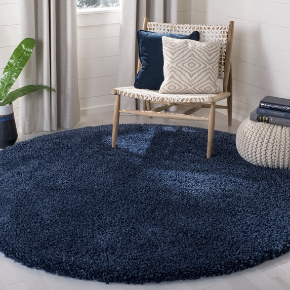 SAFAVIEH California Plush Solid Shag Area Rug, Navy, 5'3" x 5'3" Round - Modern Design, Navy, Non-Shedding & Easy Cleaning, Ultra Plush Thick Pile, Ideal for Living Room, Bedroom