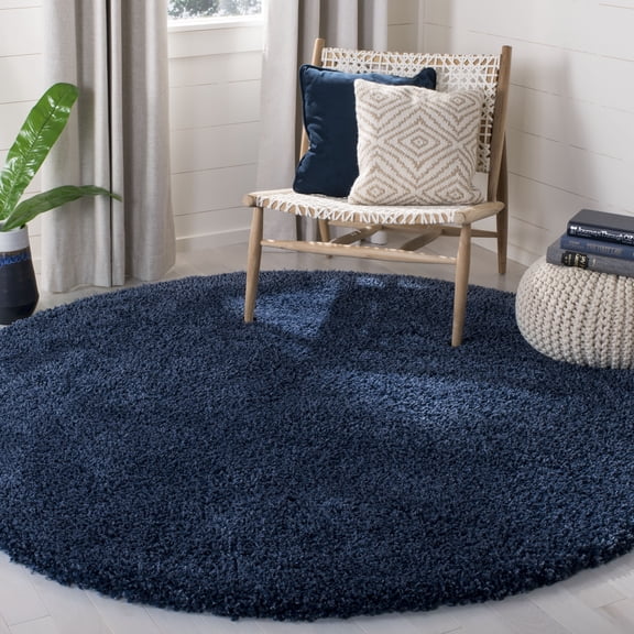 SAFAVIEH California Plush Solid Shag Area Rug, Navy, 5'3" x 5'3" Round - Modern Design, Navy, Non-Shedding & Easy Cleaning, Ultra Plush Thick Pile, Ideal for Living Room, Bedroom