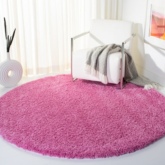 SAFAVIEH California Plush Solid Shag Area Rug, Pink, 4' x 4' Round - Modern Design, Pink, Non-Shedding & Easy Cleaning, Ultra Plush Thick Pile, Ideal for Living Room, Bedroom