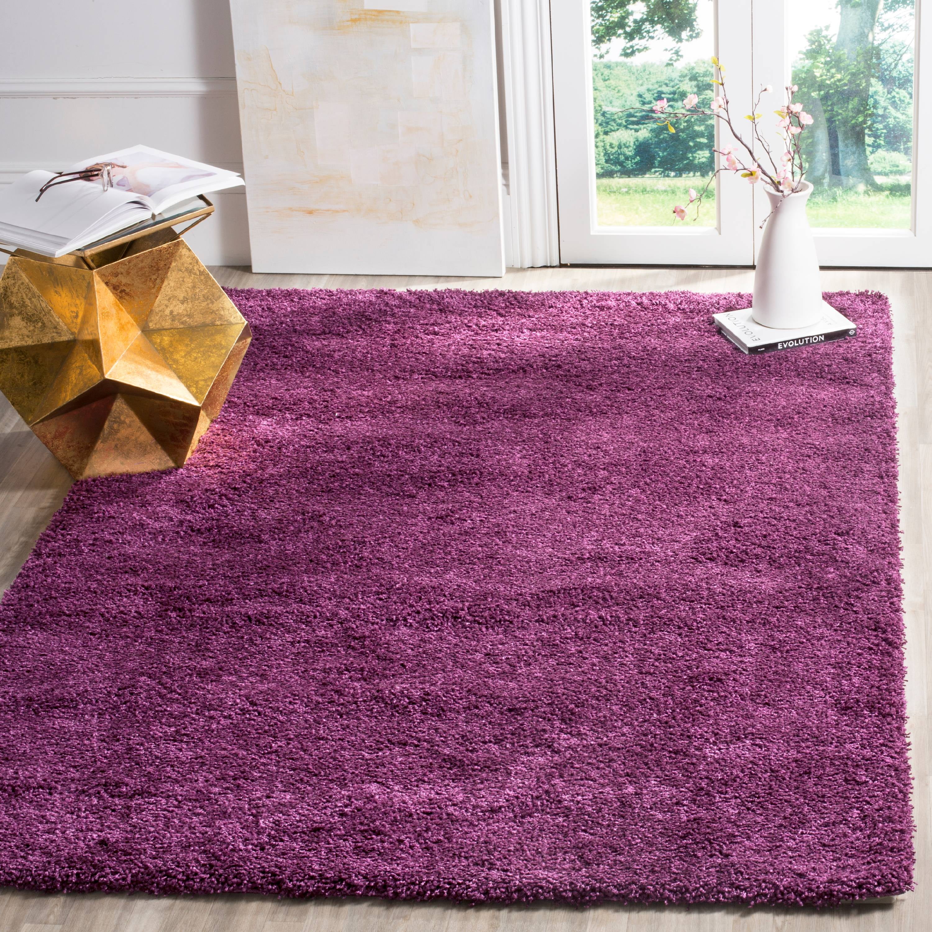 Plush Purple Elegance 5'3" x 7'6" Handmade Wool & Synthetic Shag Rug