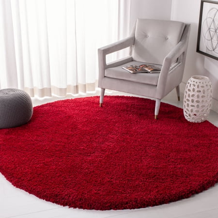 SAFAVIEH California Plush Solid Shag Area Rug, Red, 4' x 4' Round - Modern Design, Red, Non-Shedding & Easy Cleaning, Ultra Plush Thick Pile, Ideal for Living Room, Bedroom