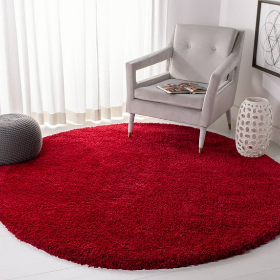 SAFAVIEH California Plush Solid Shag Area Rug, Red, 6'7" x 6'7" Round - Modern Design, Red, Non-Shedding & Easy Cleaning, Ultra Plush Thick Pile, Ideal for Living Room, Bedroom