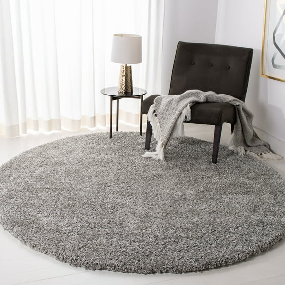 SAFAVIEH California Plush Solid Shag Area Rug, Silver, 4' x 4' Round - Modern Design, Silver, Non-Shedding & Easy Cleaning, Ultra Plush Thick Pile, Ideal for Living Room, Bedroom