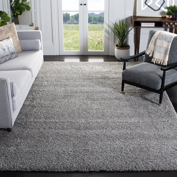 SAFAVIEH California Plush Solid Shag Area Rug, Silver, 8'6" x 8'6" Square - Large - Modern Design, Silver, Non-Shedding & Easy Cleaning, Ultra Plush Thick Pile, Ideal for Living Room, Bedroom