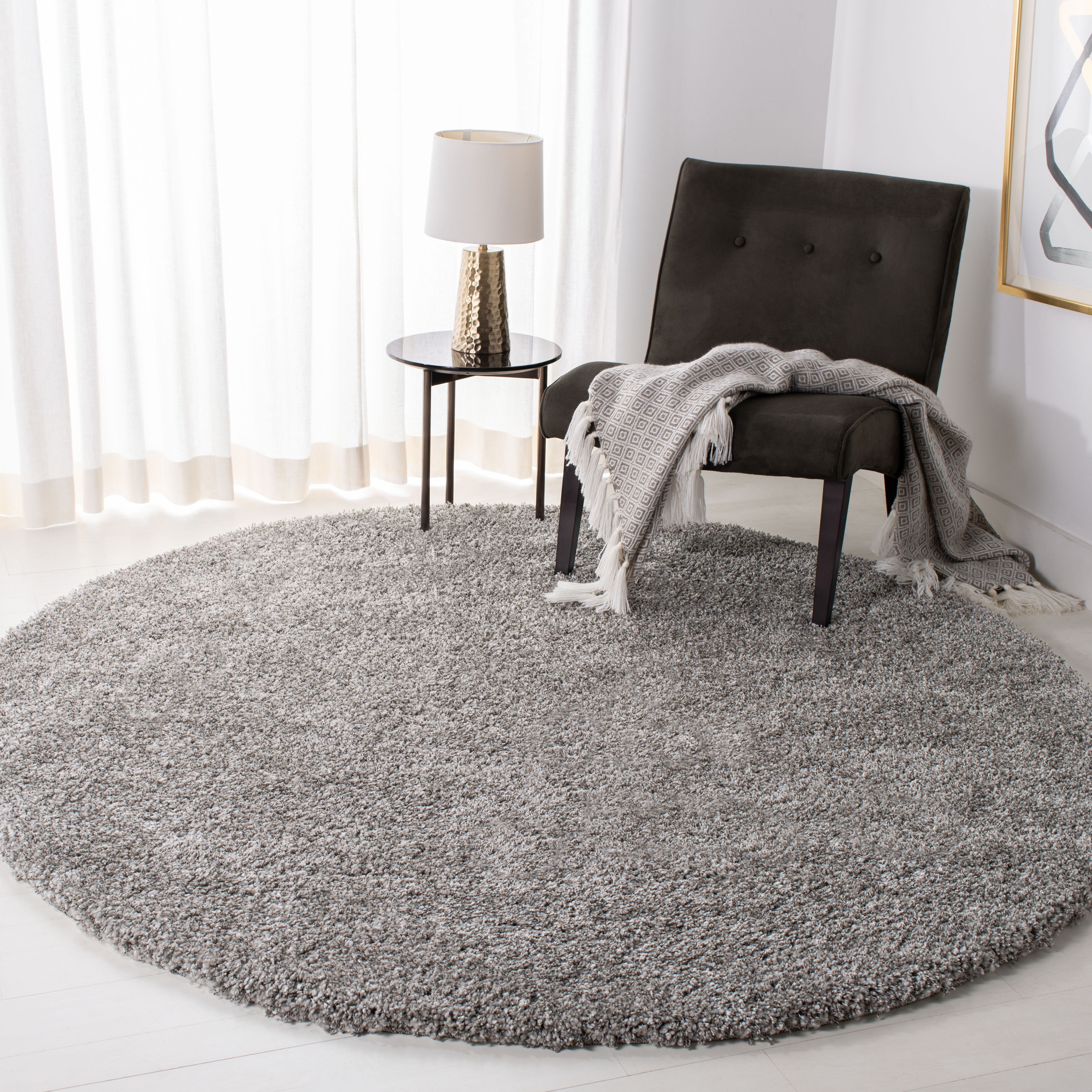 Solid Plush Rug SAFAVIEH California Plush Solid Shag Area Rug, Silver, 8' x 8' Round ...