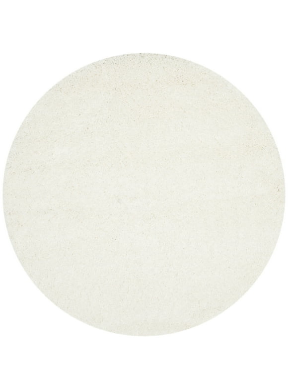 SAFAVIEH California Solid Plush Shag Area Rug, White, 4' x 4' Round