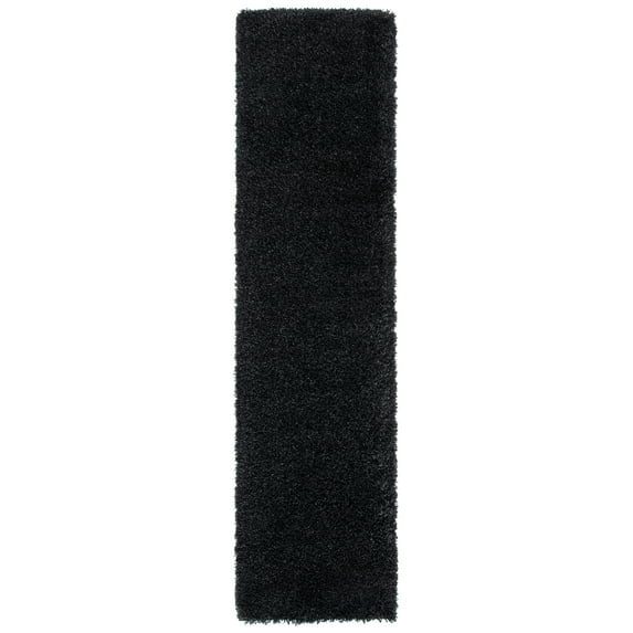 SAFAVIEH California Plush Solid Shag Runner Rug, Black/Ivory, 2'3" x 17'