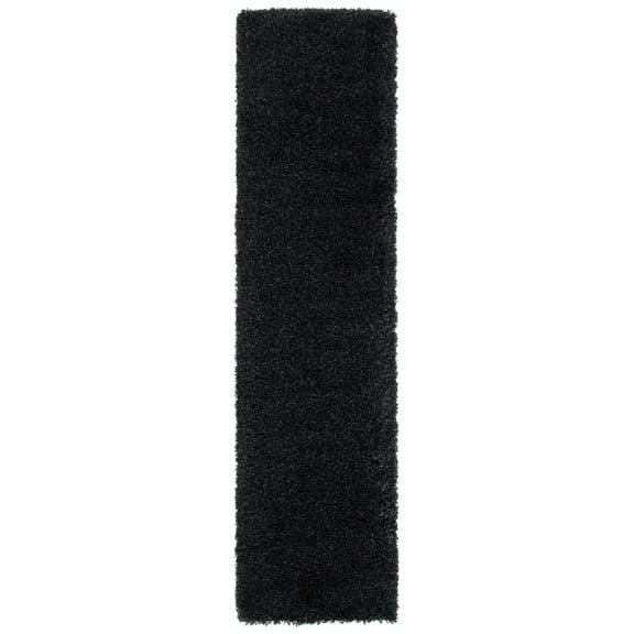 SAFAVIEH California Plush Solid Shag Runner Rug, Black/Ivory, 2'3" x 17'
