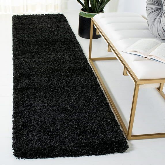 SAFAVIEH California Plush Solid Shag Runner Rug, Black/Ivory, 2'3" x 21' - Modern Design, Black & Ivory, Non-Shedding & Easy Cleaning, Ultra Plush Thick Pile, Ideal for Living Room, Bedroom, Entryway