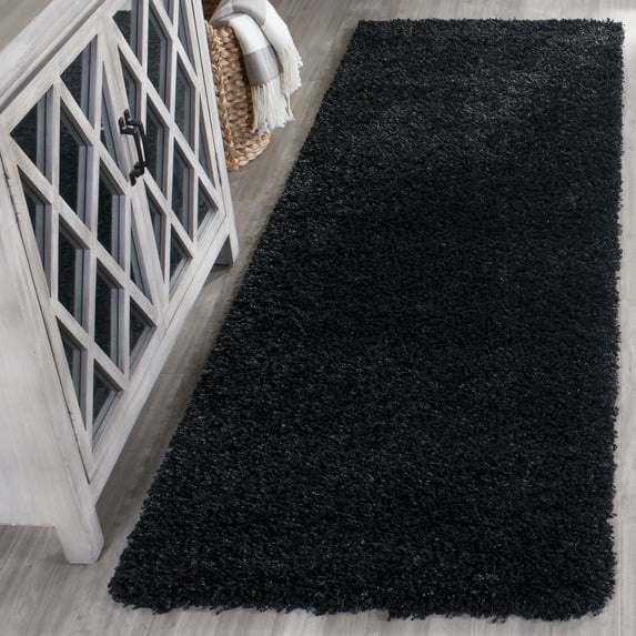 SAFAVIEH California Plush Solid Shag Runner Rug, Black/Ivory, 2'3" x 5' - Modern Design, Black & Ivory, Non-Shedding & Easy Cleaning, Ultra Plush Thick Pile, Ideal for Living Room, Bedroom, Entryway