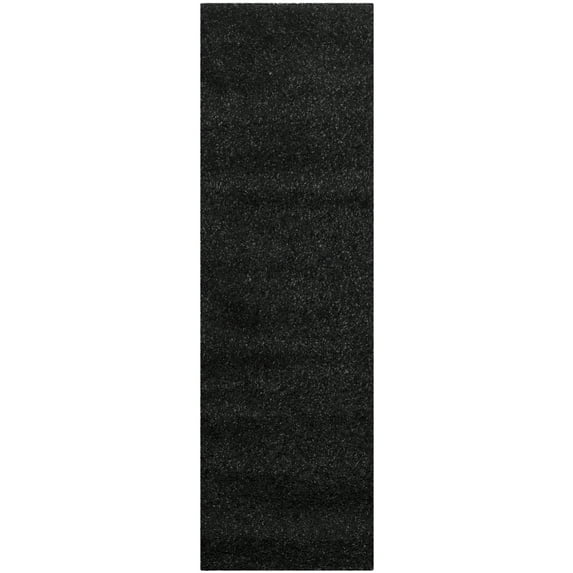 SAFAVIEH California Plush Solid Shag Runner Rug, Black/Ivory, 2'3" x 7'