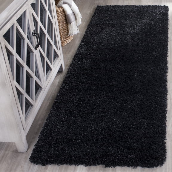 SAFAVIEH California Plush Solid Shag Runner Rug, Black/Ivory, 2'3" x 7' - Modern Design, Black & Ivory, Non-Shedding & Easy Cleaning, Ultra Plush Thick Pile, Ideal for Living Room, Bedroom, Entryway