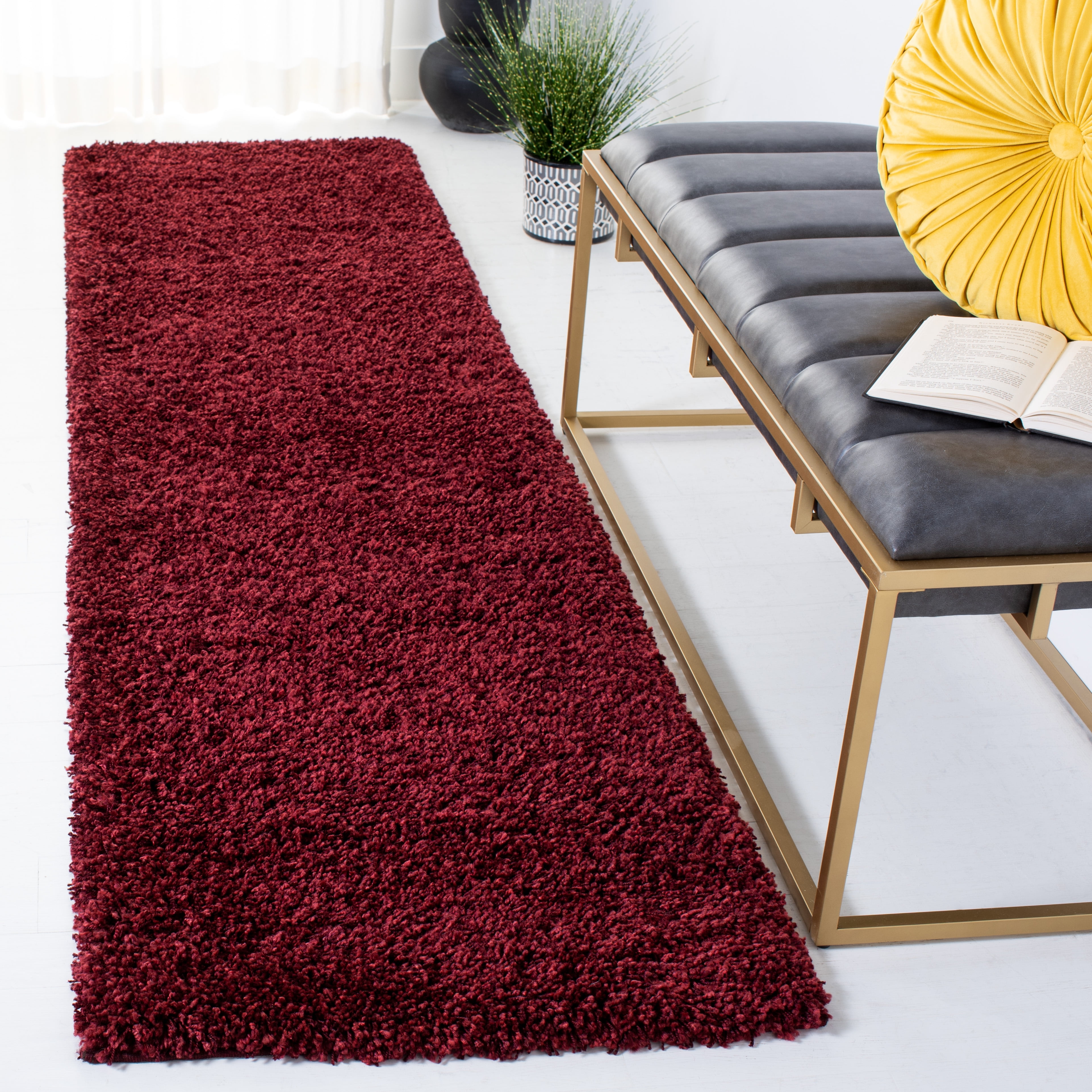 SAFAVIEH California Plush Solid Shag Runner Rug, Maroon, 2'3" x 15' - Modern Design, Maroon, Non-Shedding & Easy Cleaning, Ultra Plush Thick Pile, Ideal for Living Room, Bedroom, Entryway