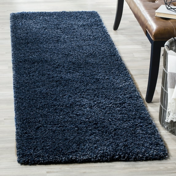 SAFAVIEH California Plush Solid Shag Runner Rug, Navy, 2'3" x 5' - Modern Design, Navy, Non-Shedding & Easy Cleaning, Ultra Plush Thick Pile, Ideal for Living Room, Bedroom