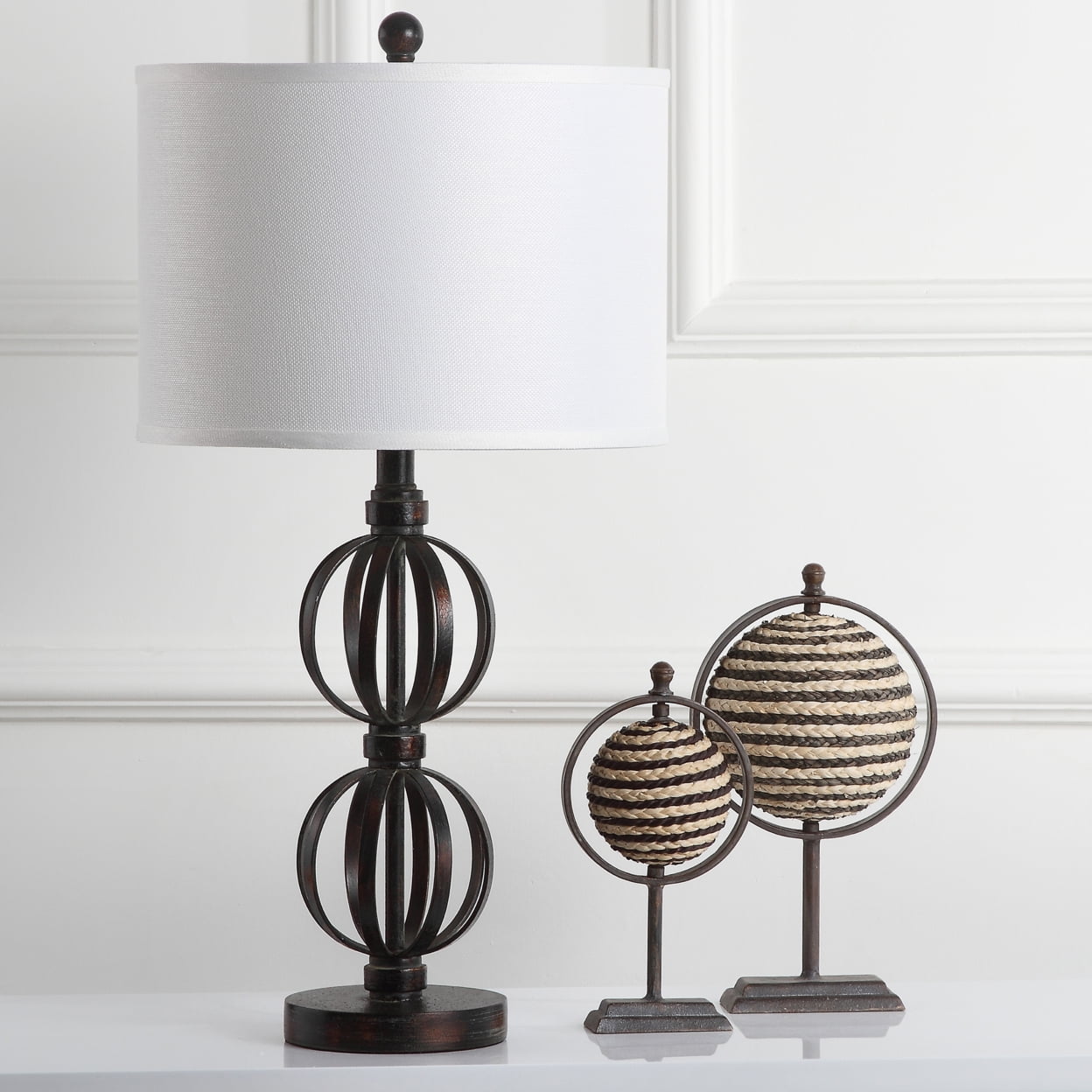 SAFAVIEH Calista 27.75 in. H Double Sphere Table Lamp, Oil Rubbed Bronze, Set of 2