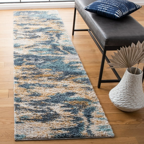 SAFAVIEH Calista Bevis Camouflage Runner Rug, Blue/Gray, 2'3" x 9'