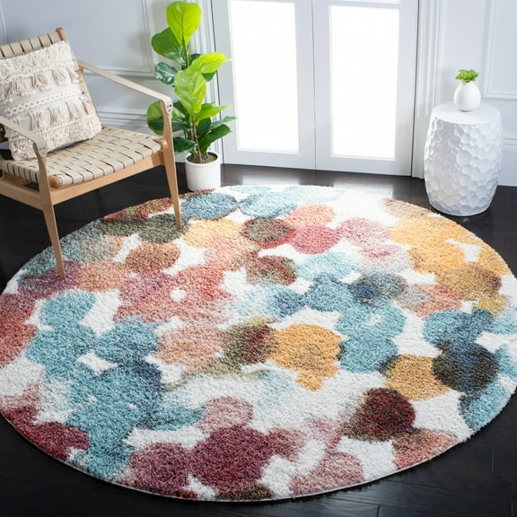 SAFAVIEH Calista Candis Abstract Dots Area Rug, Red/Blue, 3' x 3' Round