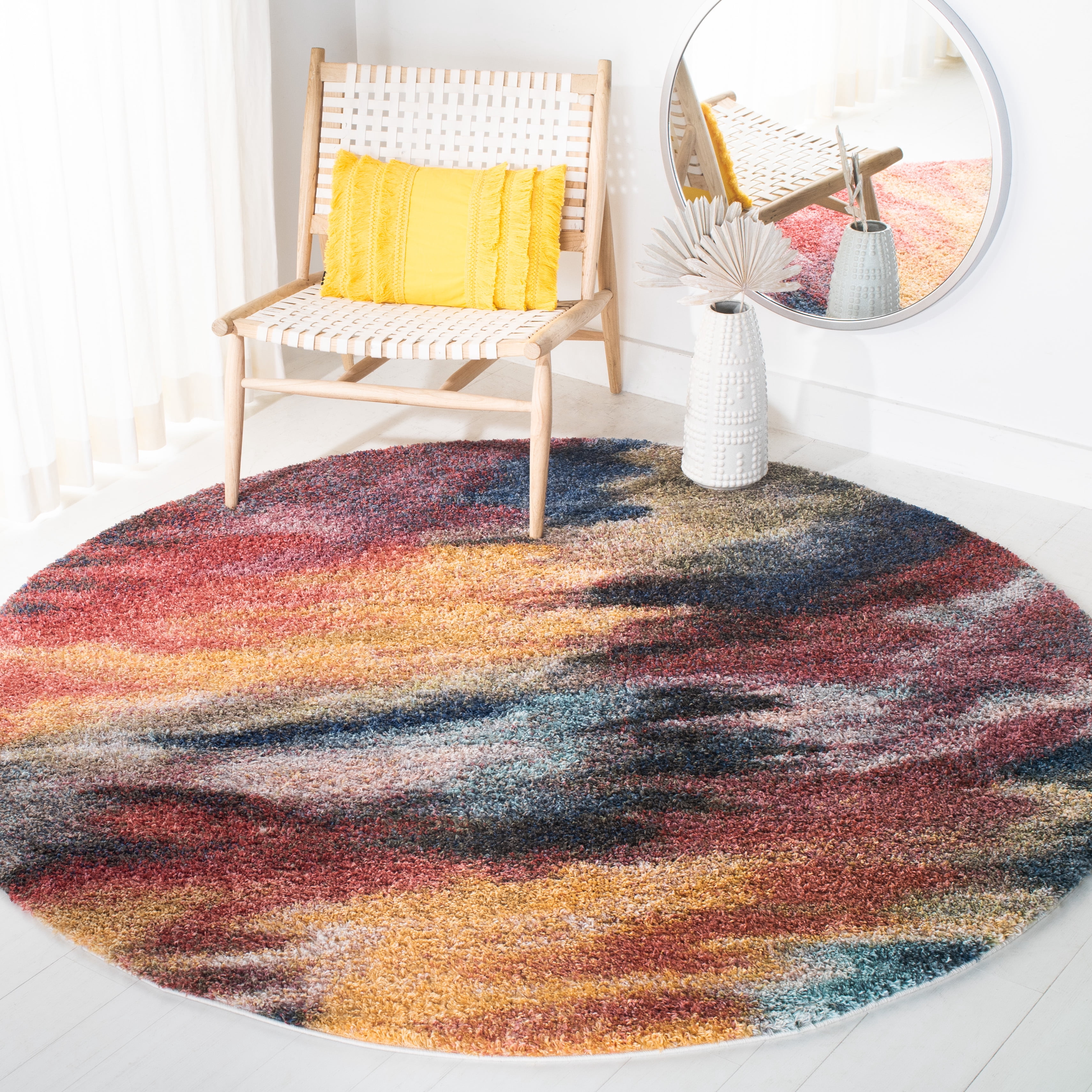 SAFAVIEH Calista Charmaine Camouflage Area Rug, Red/Blue, 6'7" x 6'7" Round