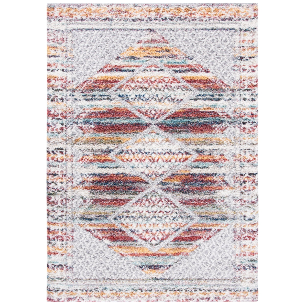 Ivory and Rust 8' x 10' Rectangular Synthetic Stain-Resistant Area Rug