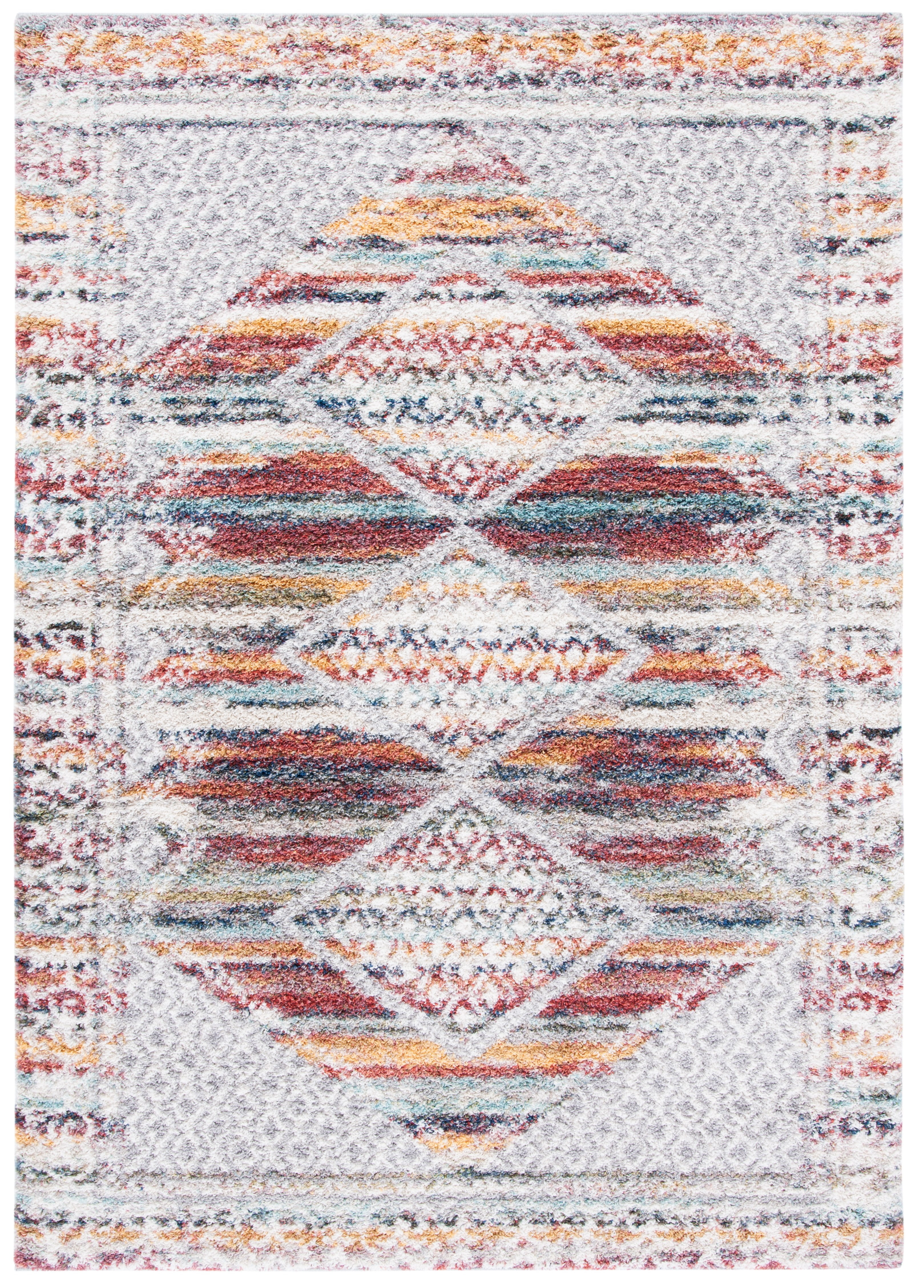 Ivory and Rust 8' x 10' Rectangular Synthetic Stain-Resistant Area Rug