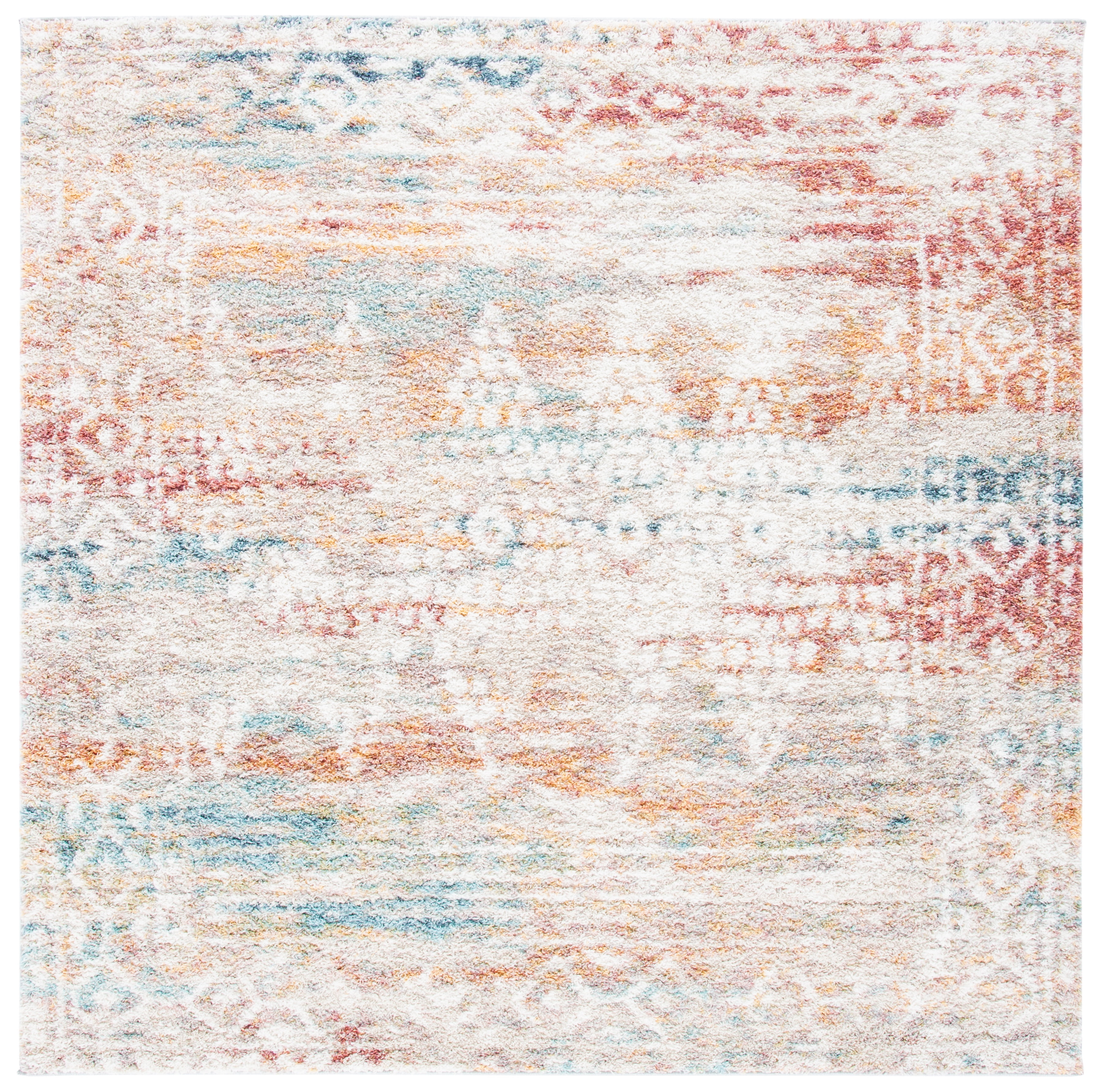 Ivory Beige Hand-Knotted Square Synthetic Area Rug