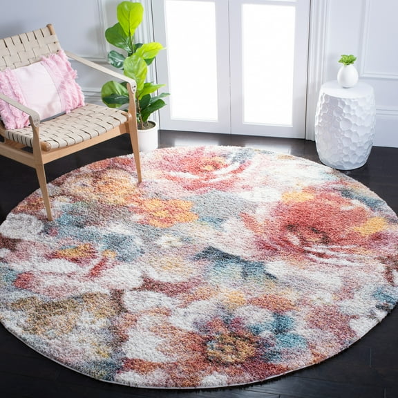 SAFAVIEH Calista Kady Floral Area Rug, Rust/Ivory, 8' x 8' Round