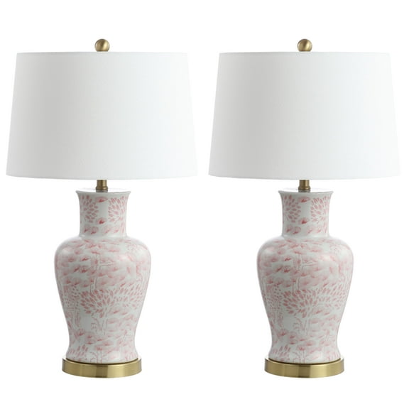 SAFAVIEH Calli Floral 28 in. H Table Lamp, Pink/White, Set of 2
