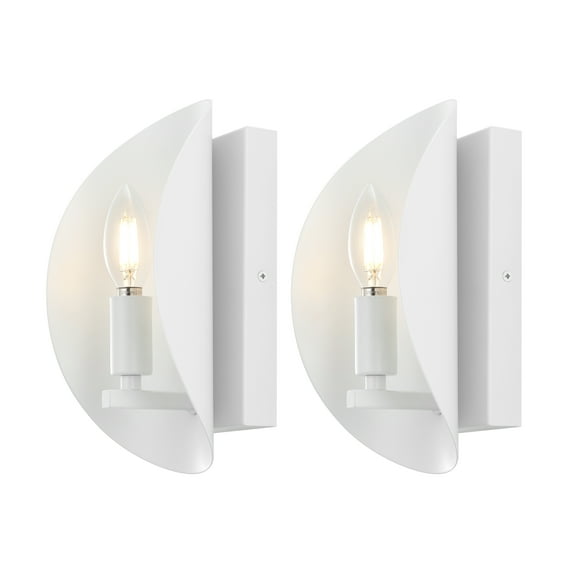 SAFAVIEH Calluna LED White Iron Wall Sconce with White Shade, Set of 2