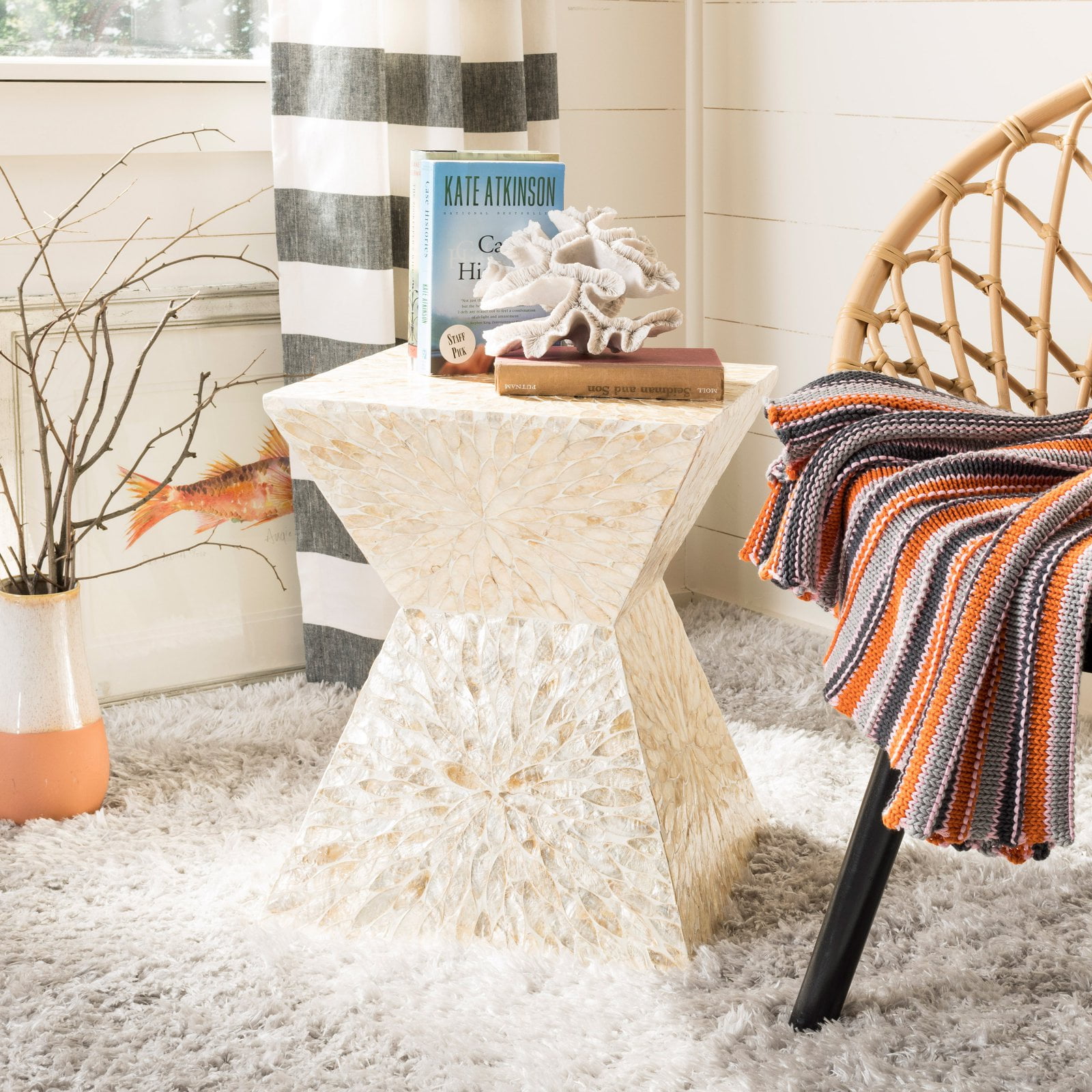 Calypso White Faux Mother-of-Pearl Mosaic Stool