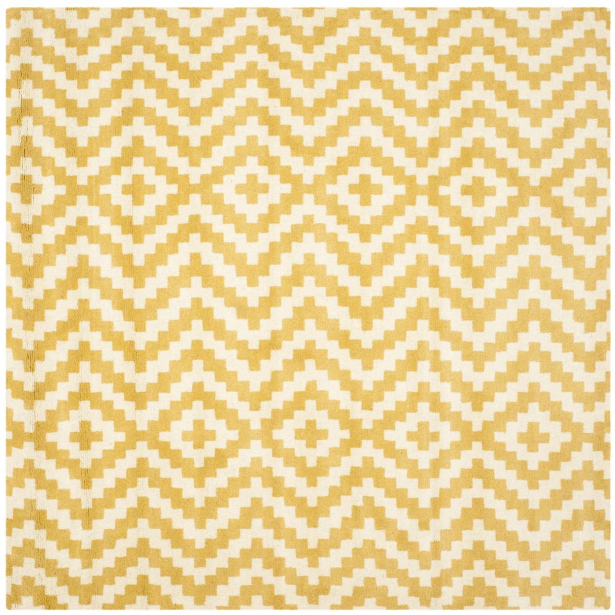 Ivory and Gold Geometric Hand-Tufted Wool Area Rug, 6' x 6'